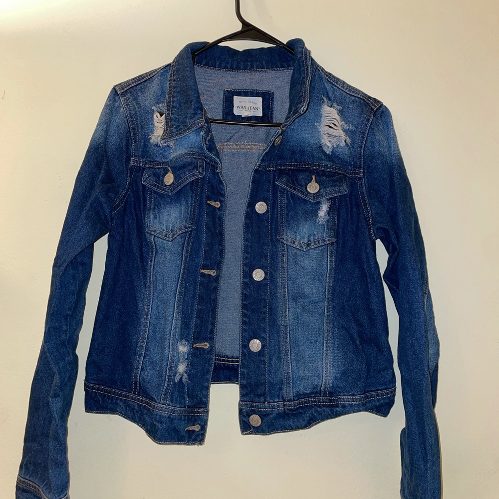 Medium Wash ripped Jean jacket